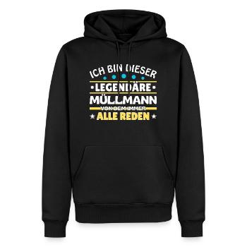 Je suis cet éboueur légendaire - Sweat à capuche Premium bio Homme - noir - Devant - Nico (187cm)