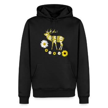 cerf sauvage avec des tournesols et des marguerites - Sweat à capuche Premium bio Homme - noir - Devant - Nico (187cm)