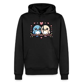 mignons tourtereaux perchés sur une branche - Sweat à capuche Premium bio Homme - noir - Devant - Nico (187cm)