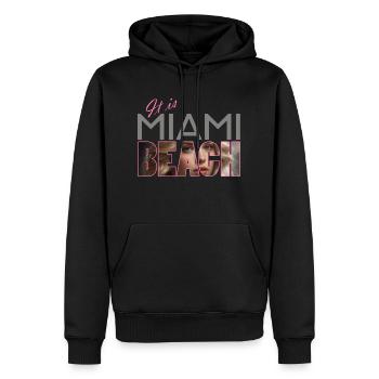 "It is Miami Beach" - Sonne, Strand und Meer - Männer Premium Bio Hoodie - Schwarz - Vorne - Nico (187cm)