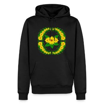 gelbe Sonnenblumen Blumenranke Blüte Blumenmuster - Männer Premium Bio Hoodie - Schwarz - Vorne - Nico (187cm)