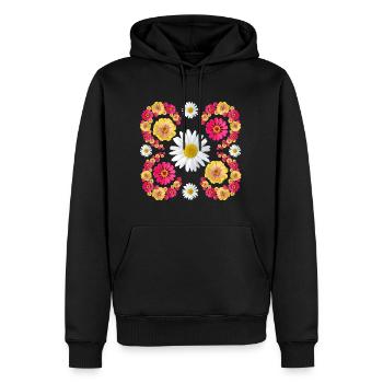 Zinnias daisy floral design zinnia blossom floral - Men’s Premium Organic Hoodie - black - Front - Nico (187cm)