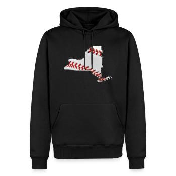 New York (États-Unis) | Vrai baseball | Carte - Sweat à capuche Premium bio Homme - noir - Devant - Nico (187cm)