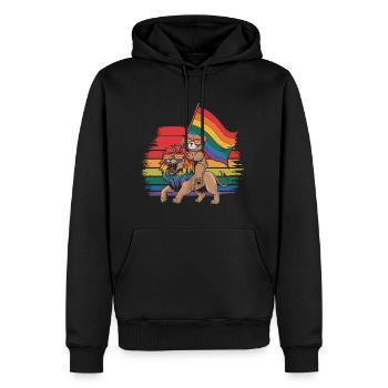 Teddy Bear Rides Lion LGBTQ Rainbow Flag - Men’s Premium Organic Hoodie - black - Front - Nico (187cm)