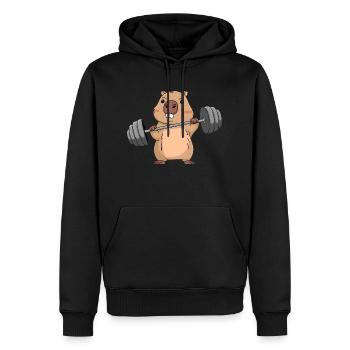 Kreuzheben Capybara Lustiger Fitness Capy Liebhaber - Männer Premium Bio Hoodie - Schwarz - Vorne - Nico (187cm)