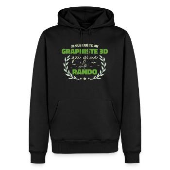 Fier d’être Graphiste 3D et Passionné de la Rando - Sweat à capuche Premium bio Homme - noir - Devant - Nico (187cm)
