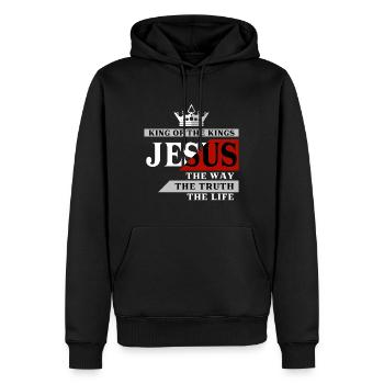 Jésus le roi - Sweat à capuche Premium bio Homme - noir - Devant - Nico (187cm)