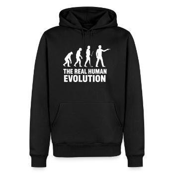 Darts Dart The Real Human Evolution - Männer Premium Bio Hoodie - Schwarz - Vorne - Nico (187cm)
