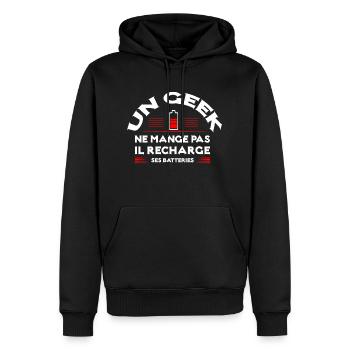 "Un GEEK ne mange pas" - Sweat à capuche Premium bio Homme - noir - Devant - Nico (187cm)