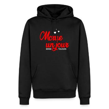 morue un jour morue toujours - Männer Premium Bio Hoodie - Schwarz - Vorne - Nico (187cm)