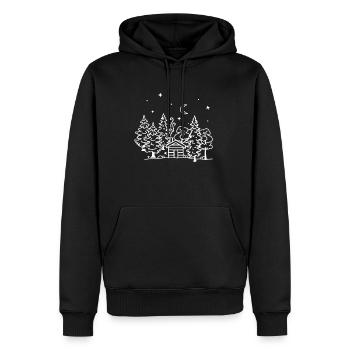 Natur, Nachthimmel, Wald, Hütte, Camping, Winter - Männer Premium Bio Hoodie - Schwarz - Vorne - Nico (187cm)