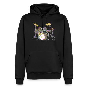 Batterie colorie cadeau batteur drums - Sweat à capuche Premium bio Homme - noir - Devant - Nico (187cm)