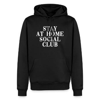 stay at home social club - Faul Sein Statement - Männer Premium Bio Hoodie - Schwarz - Vorne - Nico (187cm)