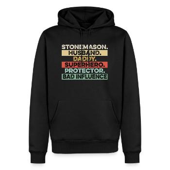 Stonemason Ehemann Daddy. Fleißige Papa Geschenk - Männer Premium Bio Hoodie - Schwarz - Vorne - Nico (187cm)