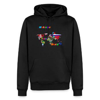 Bienvenue dans ce monde - Sweat à capuche Premium bio Homme - noir - Devant - Nico (187cm)