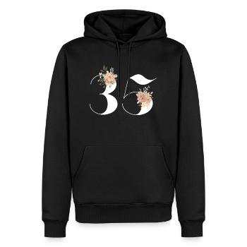 35e anniversaire fleuris (Cadeau de 35 ans) - Sweat à capuche Premium bio Homme - noir - Devant - Nico (187cm)