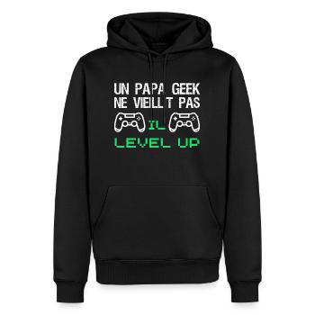 Idée cadeau homme père geek gaming anniversaire - Sweat à capuche Premium bio Homme - noir - Devant - Nico (187cm)