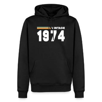 millésime 1974 - Sweat à capuche Premium bio Homme - noir - Devant - Nico (187cm)