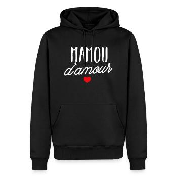 mamou d amour - Sweat à capuche Premium bio Homme - noir - Devant - Nico (187cm)