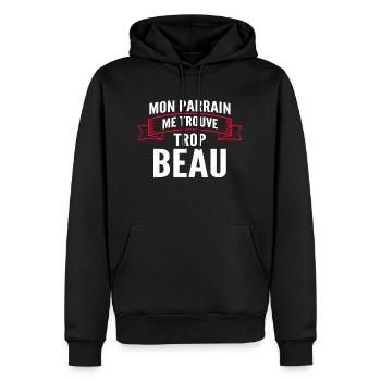 mon parrain me trouve trop beau / expressions bébé - Sweat à capuche Premium bio Homme - noir - Devant - Nico (187cm)