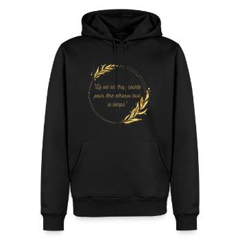 Rire et Sourire - Sweat à capuche Premium bio Homme - noir - Devant - Nico (187cm)