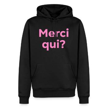 Merci qui - Sweat à capuche Premium bio Homme - noir - Devant - Nico (187cm)