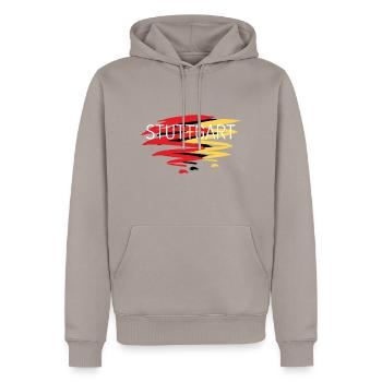 Kochschürze Stuttgart - Männer Premium Bio Hoodie - Taupe - Vorne - Nico (187cm)