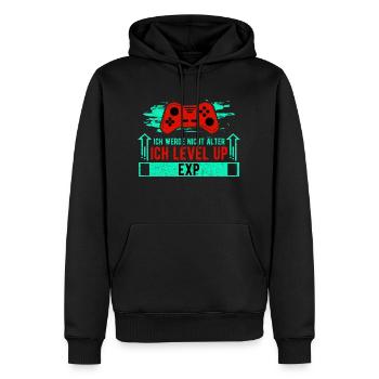 ICH WERDE NICHT ÄLTER, ICH LEVEL UP - Männer Premium Bio Hoodie - Schwarz - Vorne - Nico (187cm)