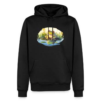 La grenouille verte est un petit amphibien - Sweat à capuche Premium bio Homme - noir - Devant - Nico (187cm)