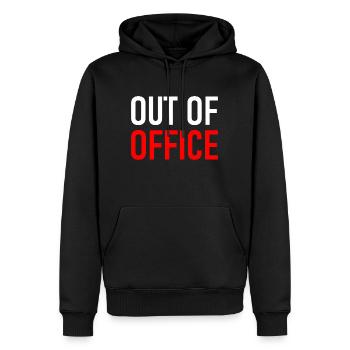 absence du bureau - Nicht im Büro - ausserhaus - Sweat à capuche Premium bio Homme - noir - Devant - Nico (187cm)