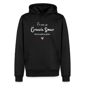Promue grande soeur en juillet - annonce grossesse - Sweat à capuche Premium bio Homme - noir - Devant - Nico (187cm)