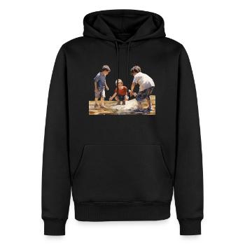 Eine unbeschwerte Kindheit ist ein Geschenk - Männer Premium Bio Hoodie - Schwarz - Vorne - Nico (187cm)