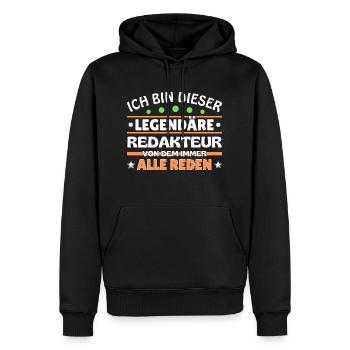 Je suis cette rédactrice légendaire - Sweat à capuche Premium bio Homme - noir - Devant - Nico (187cm)