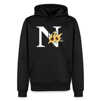 Buchstabe n blumige Sonnenblume - Männer Premium Bio Hoodie - Schwarz - Vorne - Nico (187cm)