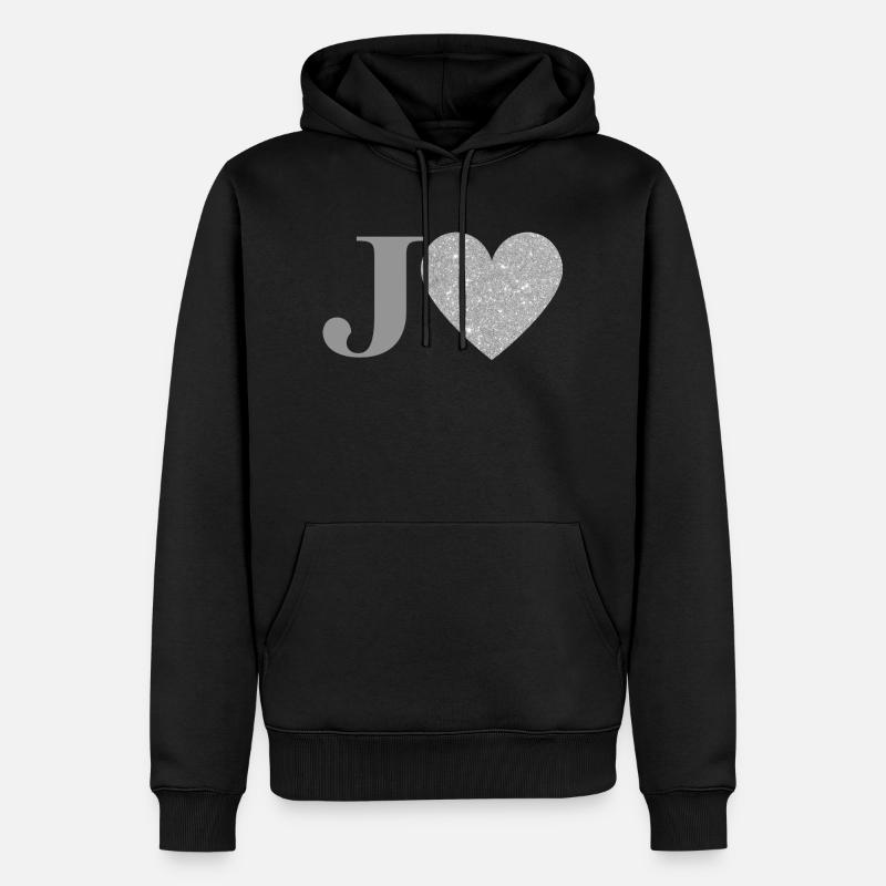 Buchstabe j Silbernes Herz - Männer Premium Bio Hoodie - Schwarz