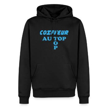 COIFFEUR au top - Sweat à capuche Premium bio Homme - noir - Devant - Nico (187cm)