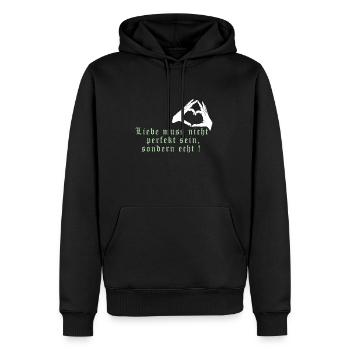 Hände formen ein Herz. Liebe muss echt sein. - Männer Premium Bio Hoodie - Schwarz - Vorne - Nico (187cm)