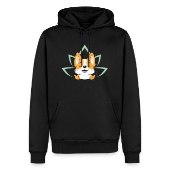 Meditating cute Corgi dog - Men’s Premium Organic Hoodie - black - Front - Nico (187cm)