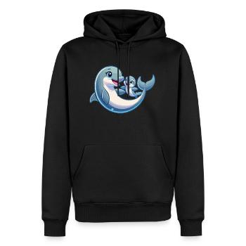 Delfinmutter und Kind beim Herumtollen - Männer Premium Bio Hoodie - Schwarz - Vorne - Nico (187cm)