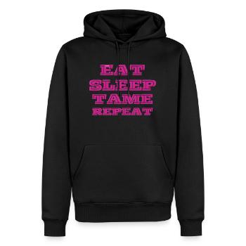 Eat, Sleep, Tame, Repeat!- PINK - Männer Premium Bio Hoodie - Schwarz - Vorne - Nico (187cm)