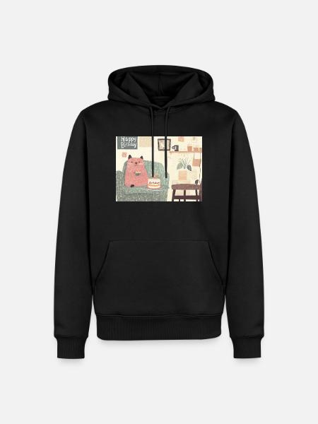 Happy Birthday cat - Männer Premium Bio Hoodie - Schwarz