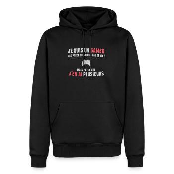 gamer plusieurs vie noir - Sweat à capuche Premium bio Homme - noir - Devant - Nico (187cm)