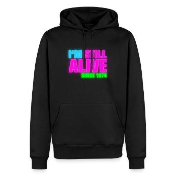 NEON - Birthday - still alive since 1974 (fi) - Premium luomulaatuinen miesten huppari - musta - Edestä - Nico (187cm)