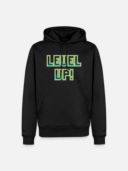 Level Up (Pixel-Schriftzug) - Männer Premium Bio Hoodie - Schwarz