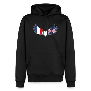 Drapeaux Français et anglais France Royaume Uni II - Sweat à capuche Premium bio Homme - noir - Devant - Nico (187cm)