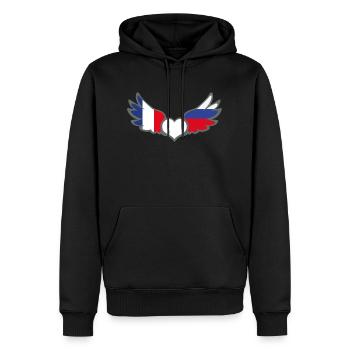Drapeaux Français et Russe France Russie II - Sweat à capuche Premium bio Homme - noir - Devant - Nico (187cm)