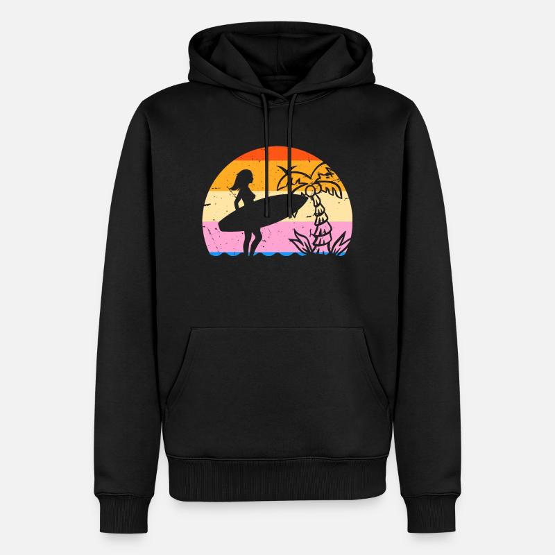 Surfeuse Retro palmier - Sweat à capuche Premium bio Homme - noir