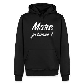 Marc, je t'aime ! - Sweat à capuche Premium bio Homme - noir - Devant - Nico (187cm)