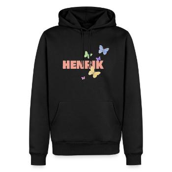 Vorname Henrik mit Schmetterlingen - Männer Premium Bio Hoodie - Schwarz - Vorne - Nico (187cm)
