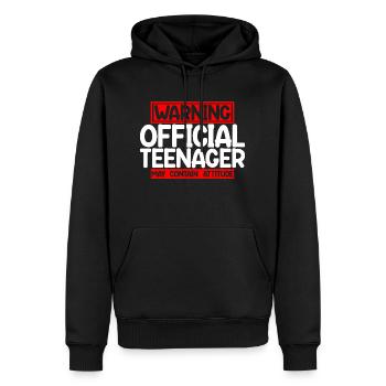 Warning Official Teenager, May Contain Attitude 4 - Men’s Premium Organic Hoodie - black - Front - Nico (187cm)